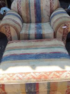 lot 16 image: Oversize chair and ottoman - TAN  BROWN  BLUE