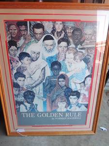 lot 18 image: Art Golden Rule by Norman Rockwell FRAMED -42x33 - issued by the World Federation of the United Nations Art (WFUNA 19881994