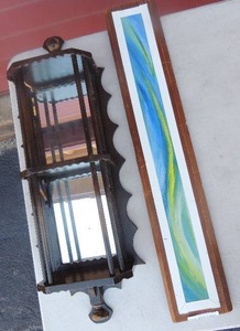 lot 25 image: Ornate Wall shelf with mirror 29H and     30 art piece