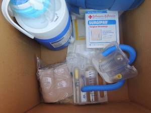 lot 34 image: Lot of medical supplies- nausea bags, gauze, ace bandages etc.