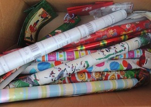 lot 35 image: Christmas lot- assorted wrapping paper, bags, etc.