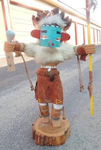 lot 40 image: Kachina Doll M-2293 Morning Singer dressed by B, COHO  24x14  1998