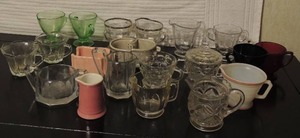 lot 184 image: Sugar and creamers- sets and singles (bubble glass, green glass, gray set and more)