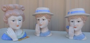 lot 120 image: Porcelain Lady Head Vases  7 VINTAGE  QTY  3