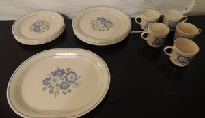 lot 210 image: Corner stone by Corning   blue flower 6 plates, 10 and six 8 plates, 12 platter 5 coffee cups