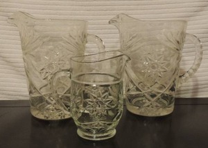 lot 200 image: 2 large pitchers star David crystal 1 small pitcher