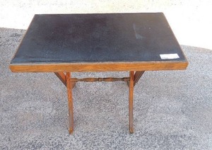 lot 152 image: Brown inlay table black top folds up