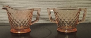 lot 135 image: Pink Bubble Glass Depression Glass Creamer and Uncovered Sugar