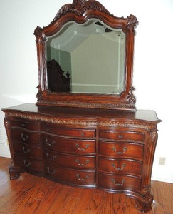 lot 8 image: CORTINA  ROYAL CHERRY  12 drawer Dresser 37x72x20   Mirror 51x52