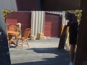 lot 155 image: Large wall mirror with gold corners 40x30