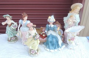 lot 124 image: 1992 Albee Avon doll 3x8 ceramic lady dolls Ceramic 12 Madonna with child,  plus 2 Porcelain figurines