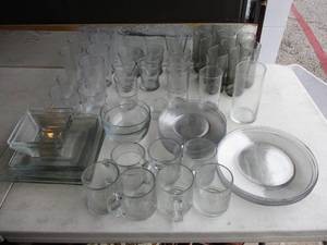 lot 44 image: Lot Of Mixed Glass Dishes, Plates, Bowls, Cups, and Glasses