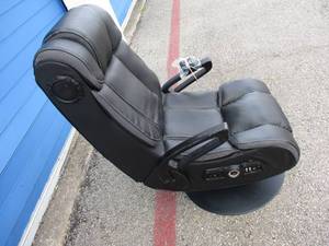 lot 50 image: X-Rocker, X-Pro-2, Black Leather Pedestal Gaming Chair
