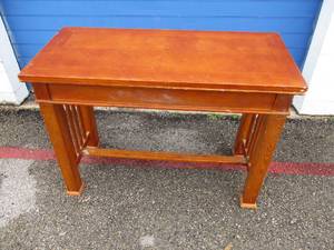 lot 28 image: VINTAGE-WOODEN WALL TABLE  HIDDEN CASINO 3-IN-1 GAMES TABLE, CRAPS BLACKJACK AND CARDS TABLE