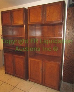 lot 116 image: Maple wood free standing pantry cabinets matching 7ft x 3ft x 1.5ft each