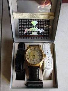 lot 75 image: New In Box-JUST BLING Chronograph, Water Resistant, Date Watch With 3-Interchangable Bands