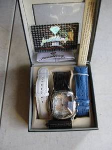 lot 76 image: New In Box-JUST BLING Chronograph, Water Resistant, Watch With 3-Interchangabe Bands