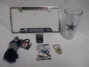 lot 93 image: Dallas Cowboys Football Lot- Including an Original Zippo- Dallas Cowboys Lighter, License Plate Cover, Opener And More.