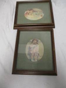 lot 96 image: 2-Vintage-Framed Decoupage Baby Prints