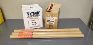 lot 60 image: TYING TWINE, 3M PACKING LIST ENVELOPS AND 3 ROLLS OF 3M POSTAL WRAPPING PAPER