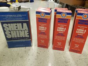 lot 206 image: SHEILA SHINE Stainless Steel Polish, 1 gallon, and Form-A Gasket Silicone Sealant (6 Boxes)