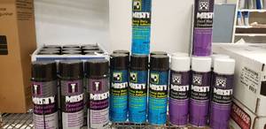 lot 221 image: Lot of Misty Products Penetrating Lubricant, Heavy Duty Spray Adhesive, Dust Mop Treatment