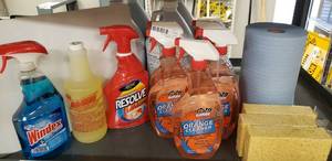lot 226 image: Misc. Cleaning Lot Windex, Totally Awesome, Resolve, Orange Cleaner