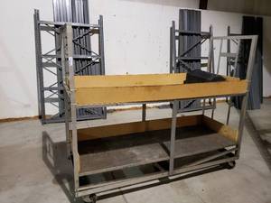 lot 337 image: ROLLING 5 WHEEL CART WITH 2 SHELVES W80 X D28 X H66, BOTTOM SHELF H24, TOP SHELF SIDE RAILS 26