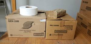 lot 588 image: Case of Gen 29B Bathroom Tissue and Case of Boardwalk Green Paper towels