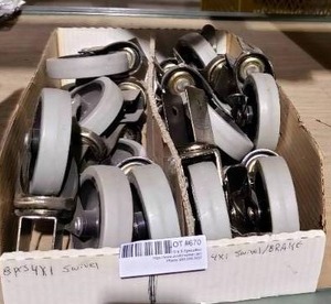 lot 670 image: Mixed BrakeNo Brake 4 x 1 Antique Brass Channel Mount Swivel Casters