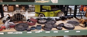lot 679 image: Large Shelf Lot of Misc. Wheels And Casters