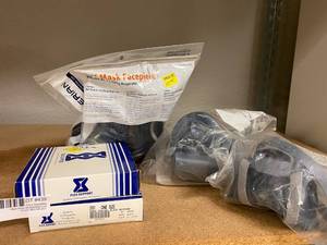 lot 439 image: Half Mask Facepiece Respirators (2 smaller, 1 larger, one size fits all), Wrist Flex Support