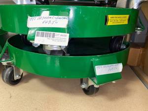 lot 456 image: HD GREEN 30GL BARRELL DOLLY WITH SOLID PLT INSERT AND SWIVEL CASTERS, GREEN (2 TOTAL)