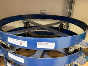 lot 458 image: 55 GALLON DRUM DOLLY WITH 4-SWIVEL 3 POLYO PLATE CASTERS, TROPIC BLUE (2 TOTAL)
