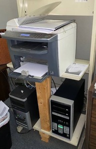 lot 602 image: Office Shelving Unit with Fax Machine W26 x D24 x H52, Fax Machine - Canon Super G3