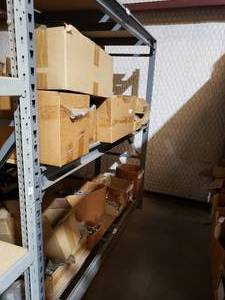 lot 826 image: Gray Metal Shelving W74 x D24 H72 Approx. with Wood Shelves