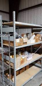 lot 829 image: Gray Metal Shelving W61 x D24 H87 Approx. with Wood Shelves