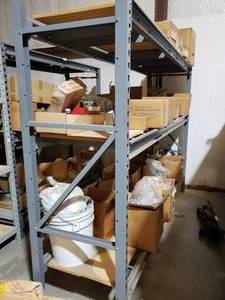 lot 818 image: Gray Metal Shelving W98 x D24 H72 Approx. with Wood Shelves