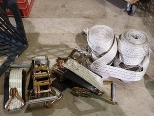 lot 629 image: Box of 2 Ratchet with Hooks, Misc. Length of Straps, No Hook on Straps