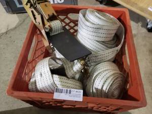 lot 630 image: Box of 2 Ratchet with Hooks, Misc. Length of Straps, No Hook on Straps