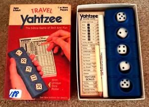 lot 188 image: VINTAGE TRAVEL YAHTZEE - APPEARS UNUSED IN ORIGINAL BOX (1984)