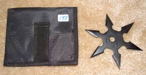 lot 198 image: 6 POINT CHINESE THROWING STAR WITH STORAGE BAG
