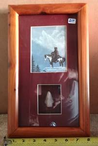 lot 217 image: BEAITIFUL SHADOWBOX STYLE FRAMED WITH AUTHENTIC INDIAN ARROWHEAD AND PRINT UNDER GLASS