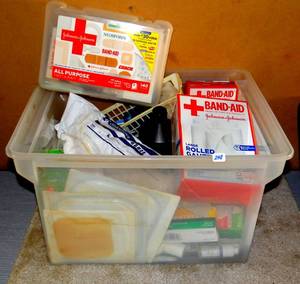 lot 248 image: VERY LARGE MEDICAL FIRST AID KIT LOADED WITH SUPPLIES IN PLASTIC TOTE