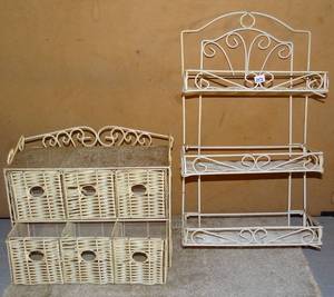 lot 252 image: VINTAGE WICKER STYLE BATHROOM ACCESSORIES (SHELF AND STORAGE)