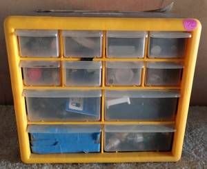 lot 72 image: 12 DRAWER PORTABLE STORAGE HOLDER WITH CONTENTS AS SHOWN
