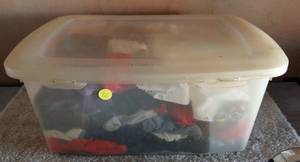 lot 92 image: LARGE PLATIC TOTE FULL OF HAIR SCRUNCHIES