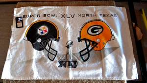 lot 289 image: SUPERBOWL XLV - PITTSBURGH STEELERS VS GREEN BAY PACKERS OFFICIAL TOWEL WITH TAGS