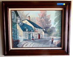 lot 1 image: Charming Original Oil in Custom Wood Frame by Artist F Allen - 1986