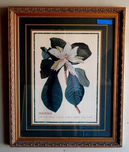 lot 4 image: Lovely Magnolia Print in custom wood frame - measures 26 x 32